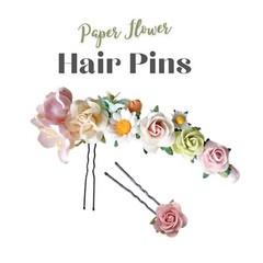 Hair Pins Paper Flowers Wedding Bridesmaids Hippies Boho Party (Set 2 pieces)