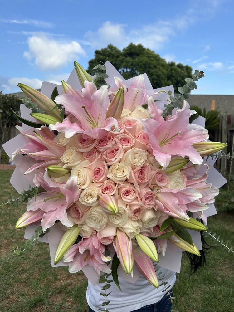 50 Count Pink And White Roses With Lillies $150 Plus Delivery Fee