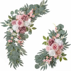 Boho Dusty Rose Blue Wedding Arch Flowers Kit Eucalyptus Garland Drapes Set