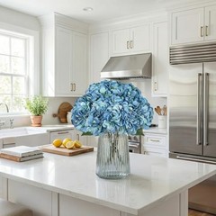 2Bouquets Artificial Fake Flowers Silk Hydrangea Dark Blue, 5 Flower Heads