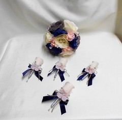 Wedding Silk Flower Bridal Bouquets Package Ivory Grey Navy Blue Pink/Blush