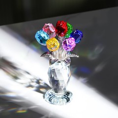 Arikyrist Crystal Colorful Rose Flower Bouquet Figurine with Vase,
