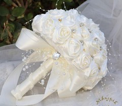 Bridal Wedding Bouquet Bling Brooch Flower Wedding Quinceanera(Ivory, 9.8″)