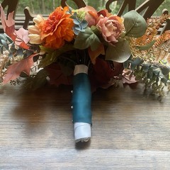 Bridal Bouquet Exquisite Budget Handmade Faux Floral Lovely Fall Red/Orange Pink