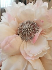 9” Wedding Brooch Bouquet Rhinestone Gem Bridal Satin Rose Peonies Flower Faux