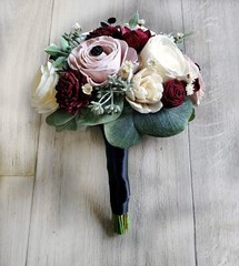 Burgundy & Pink Bridal Bouquet Blush Sola Wood Flower Artificial Bridesmaid Prom