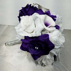 Purple White Rose Calla Lily Bridal Wedding Bouquet Accessories