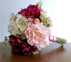 Silk Flower BRIDAL BOUQUET Fuchsia Blush Pink Cream Peony Waxflower Hydrangea