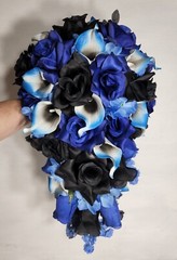 Black Royal Blue Rose Calla Lily Bridal Wedding Bouquet Accessories