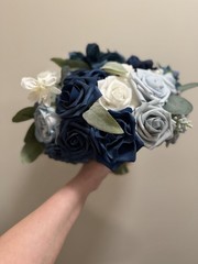 Ling’s Moment Bridal Bouquet & Matching Boutonniere Navy Blue Wedding Flowers