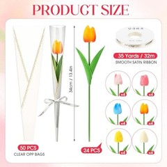 24 Pack Artificial Tulips with Single Flower Sleeves Bulk -13.4″ Real to