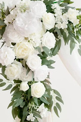 Artificial Wedding Arch Flowers Kit – White & Sage Green Floral with Chiffon