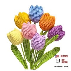 Crochet Flowers, 7PCS Fake Tulips Artificial Flowers Handmade Knitted Tulip