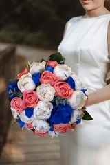 Royal Blue Coral Bridal Bouquet Sola Wood Bridesmaid Flowers Tropical Wedding