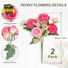 2 Packs Peonies Artificial Flowers, Mixed Pink Artificial Peonies, Silk Peonies
