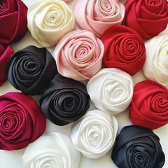 5pcs Satin Ribbon Rose Flowers DIY Wedding Bridal Bouquet Dress Decor