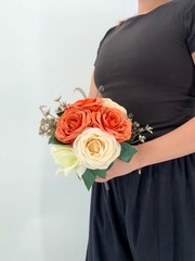 Burnt Orange & Peach Rose Bridal Bouquet, Wedding Bouquet, Silk Flower Bouquet