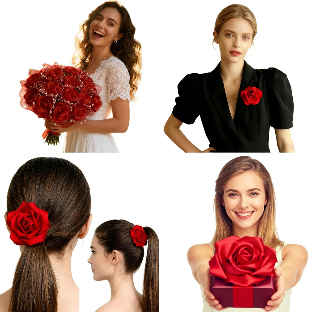 8 Head Premade Satin Rose DIY Set -Forever Flower Complete Kit Assembly Multi Us