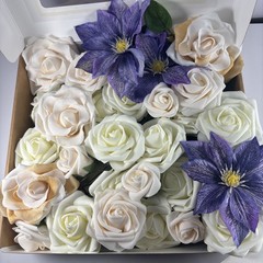 25 Ling’s Moment Artificial Foam Ivory Dusty Pink Roses Stems & Leaves Flowers