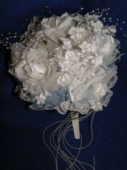 New Stunning white floral and light blue tulle/beads Bridal Bouquet
