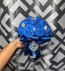Royal Blue Silver Quincenara Ramo Sweet 16 Bridal Wedding bouquet Keepsake