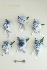 Set of 6 Dusty Blue Wedding Boutonniere for Men Artificial Flowers for Wedding