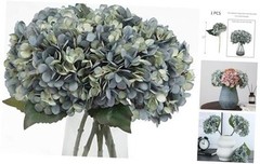 Fake Flowers 6pcs Artificial Silk Hydrangea Flowers Bouquets Deep Lake Blue