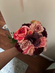 Set of 4 Homemade burgundy, navy and pink bridesmaid bouquets