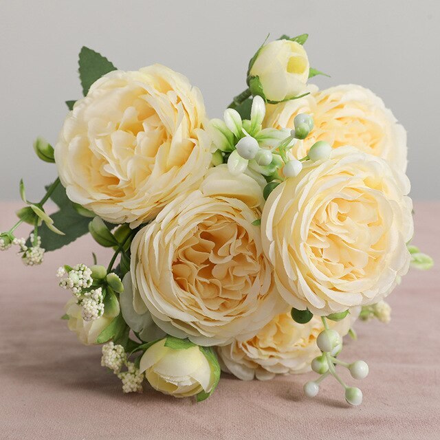 1x Artificial Silk Peony Flowers Bouquet Fake Leaf Wedding Party Home Decoration
