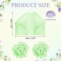 100pcs Eternal Roses Petals, Premade Satin Ribbon Flowers, Light Green