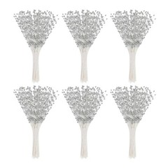 60 Pcs 4mm Pearl String Bouquet Pearl Stick Stems Bouquets Garland Spray, Silver