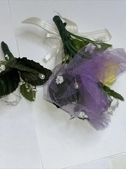Bridal Wedding Floral Bouquet corsage and boutonniere, white roses, purple