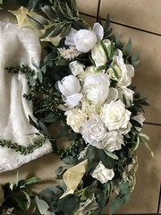 Arch Flowers with white lace drape for Wedding Ceremony Arbor with bride bag
