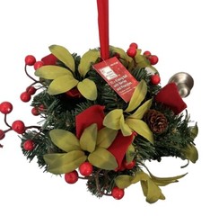 HOME ACCENTS HOLIDAY CHRISTMAS 10″ ROUND KISSING BALL BERRIES/PINECONES