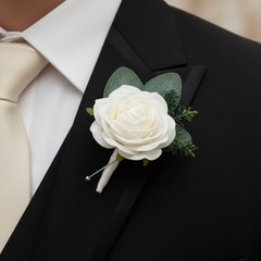 White Artificial Roses Pack 25 Foam Bloom Stemless Bridal Bouquet Corsage Bouton