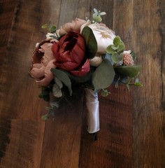 Mauve Pink Burgundy Cascade Sola Wood Bridal Bouquet Artificial Wedding Flowers