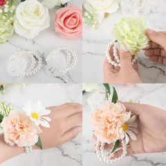 30 Pairs Floral Boutonniere Magnets and 8 Pcs Elastic Pearl Wrist Bands Corsage