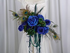 Peacock Blue Beautiful Faux Silk Wedding Bouquet