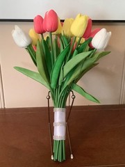 24 stem Yellow, white and pink tulip wedding bouquet