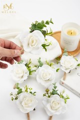 Ivory White Rose Boutonnieres for Men, Set of 2, Artificial Corsage