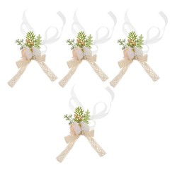 4 Pcs Fresh White Wrist Flower Wedding Corsage Wristlet Fake Wristband