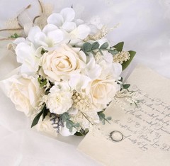 CEWOR Artificial Wedding Bouquet White Champagne Bridal Flowers 7.5”