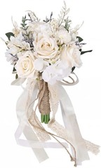 CEWOR Artificial Wedding Bouquet White Champagne Bridal Flowers 7.5”