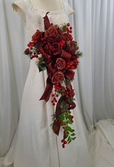 Roses and Ribbons Red Berry Cascade Faux Silk Wedding Bouquet