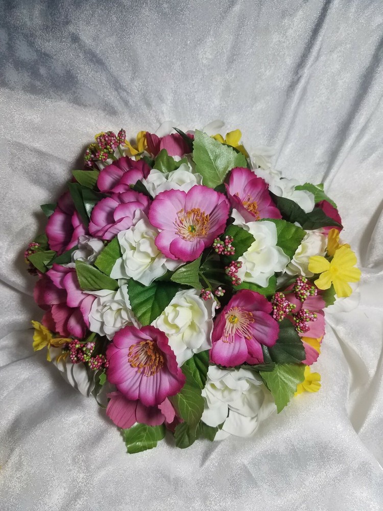 Spring Flowers Round bouquet. Pinks, yellows and white. 24pc set wedding flowers