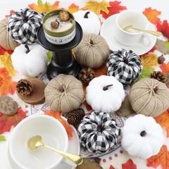 SITUMEIZI 12 Pcs Pumpkins Fake Harvest Velvet White Black Burlap Color