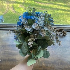 Bridal Wedding Bouquet Budget Friendly Handmade Faux Florals Blue Purple Green
