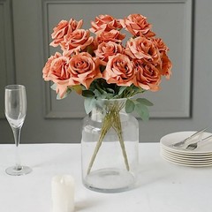 TERRACOTTA 2 Bushes 17″ Silk Roses Artificial FLOWERS Bouquets Party Decorations