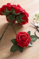 Ling’s Moment Artificial Flowers 50Pcs Crimson Red Roses Decor w/Stems,3″ Rea…