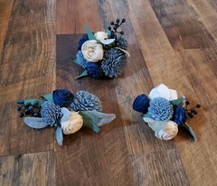Dusty Blue Navy White Wedding Cake Flowers 3PC Artificial Sola Wood Decorations